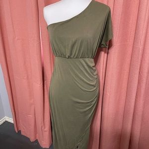 Lulu's Green Asymmetrical Ruched Cocktail Dress